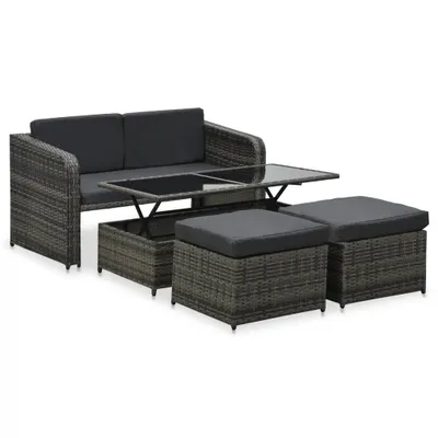 Image de set de jardin lounge 4 pièces avec coussins Poly rotin anthracite