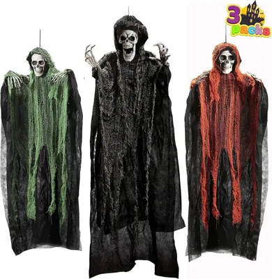 Obrázok produktu pre JOYIN sada 3 závesných smrtiek na Halloween 135 cm + 80 cm, kostrové strašidlá do interiéru aj exteriéru