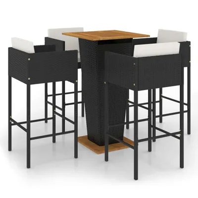 Produktbild von vidaXL 5-tlg. Gartenbar-Set mit Kissen Poly Rattan Schwarz