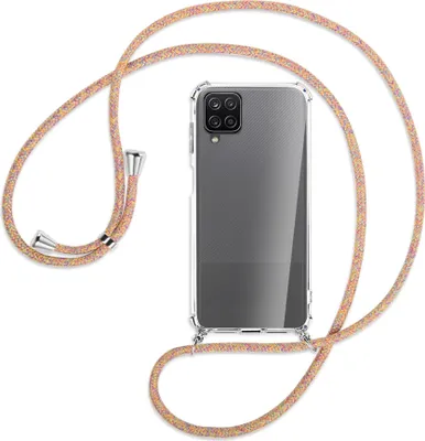 Produktbild von Handykette Backcover-Schutzhülle mit Band (Metall silberfarben) für Samsung Galaxy A12 - Rainbow