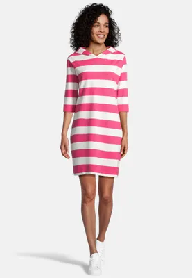 Produktbild von Salzhaut Damen Hoodie-Kleid Löövstick mit Blockstreifen - Gestreiftes Kapuzenkleid mit 3/4-Arm in Offwhite-Pink Größe S