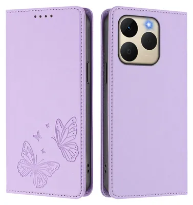 Produktbild von Lederhülle für Realme 15T 5G, Schmetterling Prägung Leder Brieftasche Schutzhülle mit Ständer Violett