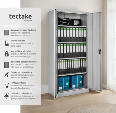 Image de Armoire de classement Blain avec 5 étagères 40x80x180cm - gris