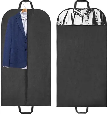 Obrázok produktu pre Uniqoos® Súprava dvoch obalov na oblečenie, 60x120 cm – čierne ochranné obaly na oblečenie z netkanej textílie, s rúčkami, kovovým zipsom a priehľadným okienkom, skladacie, vhodné na cestovanie a skladovanie