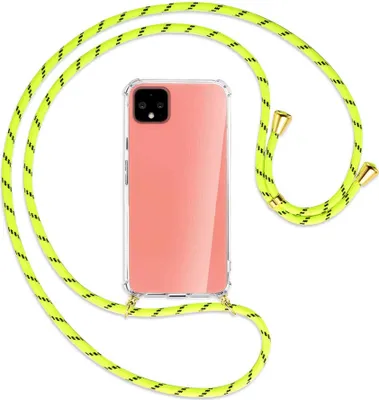 Produktbild von Handykette Backcover-Schutzhülle mit Band (Metall goldfarben) für Google Pixel 4 - neongelb