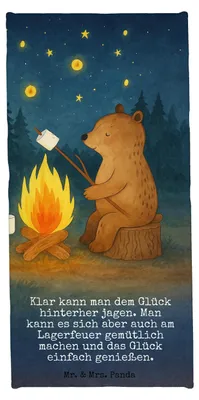 Produktbild von Mr. & Mrs. Panda Handtuch Bär & Marienkäfer Lagerfeuer Design - Blau Pastell - Geschenk, Badehandtuch, Duschtuch, Teddy, Strandtuch, Badhandtuch, sporthandtuch