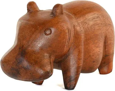 Image de Ornement hippopotame en bois sculpté à la main, décoration en bois, 1 pièce