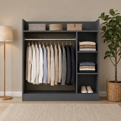 Produktbild von VCM VCM Palosa Kleiderschrank H. 115 x B. 118 x T. 35 cm mit Kleiderstange & Regalfächern Offene Garderobe - Palosa M