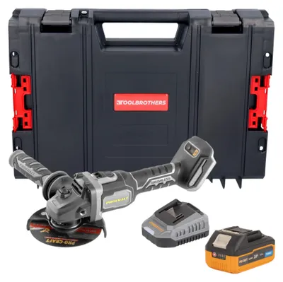 Productafbeelding van Procraft Industrial AG125Bbb accu haakse slijper 20 V 125 mm borstelloos + 1x accu 4,0 Ah + oplader + RHINO Toolcase