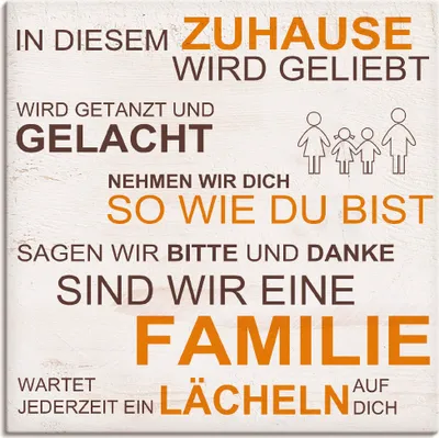 Produktbild von ARTland Leinwandbild In diesem Zuhause - beige Größe: 30x30 cm