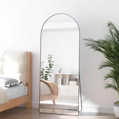Imagen del producto de Espejo de cuerpo entero, curvado, de 165 x 60 cm, con marco de aluminio, ideal para dormitorios