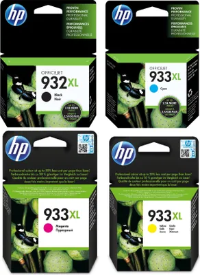 Produktbild von HP 932XL Black/933XL Cyan/Magenta/Yellow 4-pack Original Ink Cartridges, Hohe (XL-) Ausbeute, Schwarz, Cyan, Magenta, Gelb, Tinte auf Pigmentbasis, Tinte auf Pigmentbasis, 4 Stück(e), 1000 Seiten