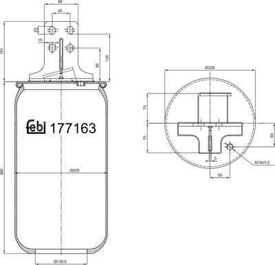 Produktbild von FEBI BILSTEIN Luftfederbalg Federbalg 177163 Hinten Links für IVECO Stralis II 380mm 228mm 130mm
