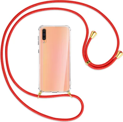 Produktbild von Handykette Backcover-Schutzhülle mit Band (Metall goldfarben) für Samsung Galaxy A50 - rot