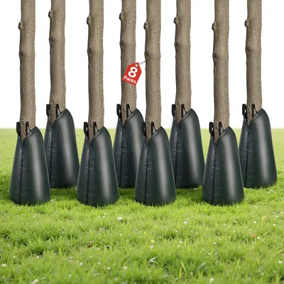 Zdjęcie produktu dla Worek do nawadniania drzew – zestaw 8 sztuk – pojemność 75,7 l na worek – z polietylenu z zamkiem błyskawicznym – powolne nawadnianie kroplowe przez 3–4 godziny