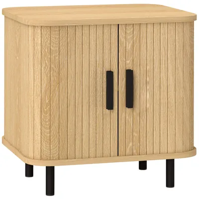 Obrázok produktu pre Nočný stolík s lameloovými dvierkami a oceľovými nohami | Farba: dub | Rozmery: 48 x 40 x 48 cm