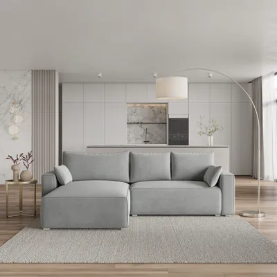 Produktbild von Masseno Ecksofa FORIL mit Schlaffunktion L-Form, Sofa mit Bettkasten, Wohnzimmersofa, Couch, Soffa, Bettsofa, Couchgarnitur- Hellgrau, MONOLITH 84
