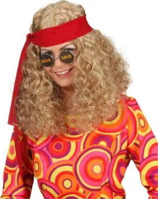 Hippie Perücke Locken-Perücke mit Haarband blond 70er Jahre Flower Power für Damen Kostüm-Zubehör Fasching Karneval Mottoparty