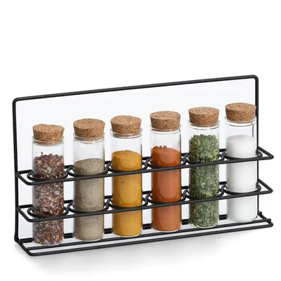 Produktbild von Zeller Gewürz-Aufbewahrungsbehälter-Set, Glas/Metall, 28,5x5x15 cm, 55 ml, transparent/schwarz
