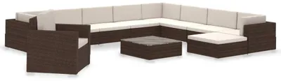 Immagine prodotto di set 12 pezzi da giardino con cuscini in rattan marrone