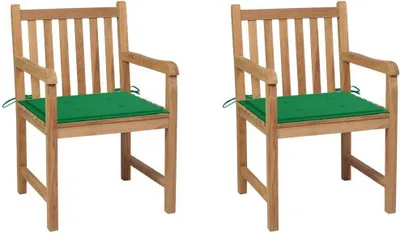 Produktbild von Gartenstühle 2 Stk. mit Grünen Kissen Massivholz Teak