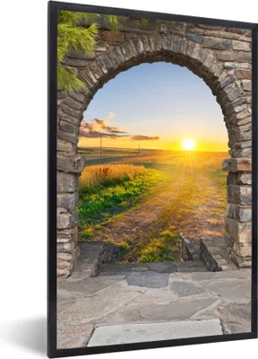 Produktbild von MuchoWow® Gerahmtes Poster Landleben - Sonne - Aussicht - Landschaft 60x90 cm - Poster mit Schwarzem Bilderrahmen Wandposter Rahmen Foto Bilder - Kunst