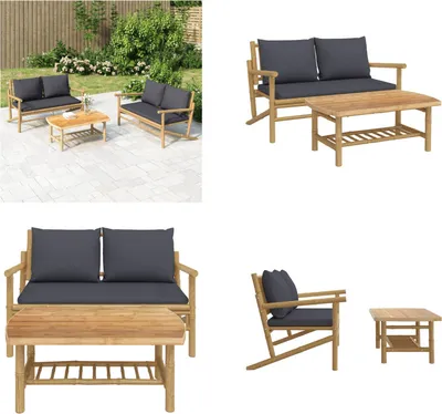 Obrázek produktu pro vidaXL 2 ks zahradní lounge set s tmavě šedými polštáři bambus - Zahradní lounge set - Zahradní lounge sety - Lounge set - Lounge set Terasa