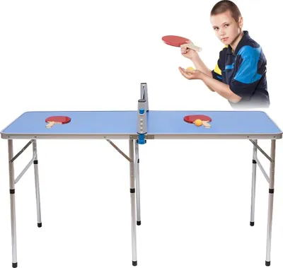 Immagine prodotto di Tavolo da ping pong, MDF e lega di alluminio, 152 x 76 x 76 cm, design portatile, piedini antiscivolo
