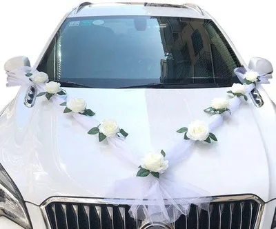 Productafbeelding van Autoversiering - Bruiloft Decoratie - Wit - Bruiloftsauto Versiering - Feestelijke Slinger voor Bruidsauto