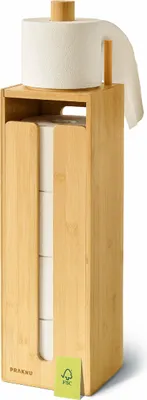 Produktbild von Toilettenpapier Aufbewahrung Bambus - Toilettenpapierhalter Stehend ausHolz mit Magnetdeckel für 4 Rollen Klopapier - Platzsparend - rutschfest