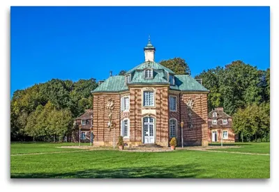 Produktbild von Premium Textil-Leinwand 120x80cm quer Schloss Clementswerth | Wandbild, HD-Bild auf Keilrahmen, Fertigbild auf hochwertigem Vlies, Leinwanddruck von SchnelleWelten