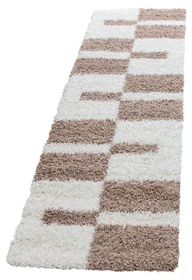 Produktbild von Teppich Läufer Wohnzimmer Beige 80x250 Kariertes Design