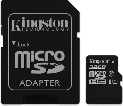 Produktbild von Kingston 32GB Class 10 microSDHC Speicher Karte mit SD-Adapter