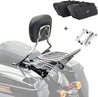 Produktbild von Set AF1 Sissybar, Gepäckträger, Anbaukit + Innentasche für Harley Tour