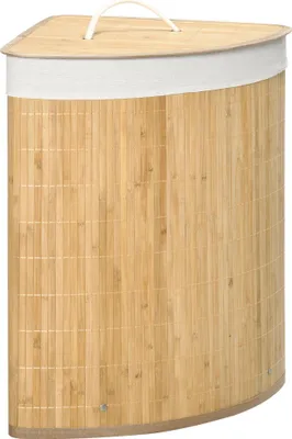 Obrázek produktu pro Bambusový koš na prádlo, ekologický design, velká kapacita, přírodní dřevo, 38 x 38 x 57 cm