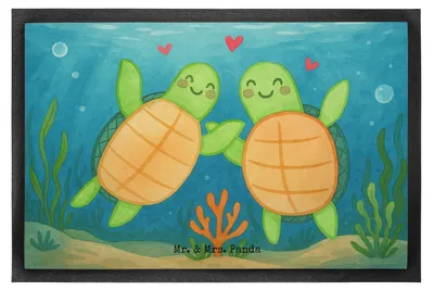 Produktbild von Mr. & Mrs. Panda Schmutzmatte Schildkröten Paar Design 40 x 60 cm - Weiß - Geschenk, für Partner, Hochzeitstag, fußmatte, Freundin, Fussmatte, Freund, Frauen, Gummimatte
