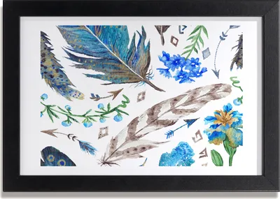 Produktbild von Bild 30x20 MDF-Rahmen, Wandkunst Federn und Blumen