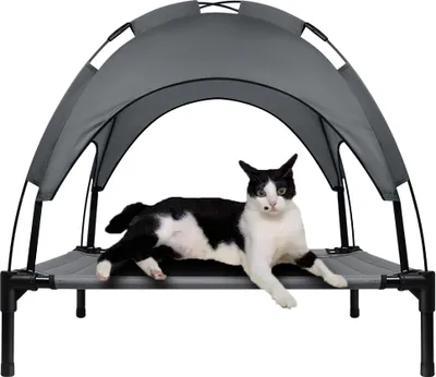Image de TRMLBE L Lit pour chien Lit surélevé pour chien Lit rafraîchissant pour animal de compagnie Lit pour chat imperméable avec baldaquin & coussin de pied antidérapant Lit pour chat, pour intérieur/jardin