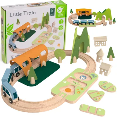 Immagine prodotto di Set ferroviario classico "Classic World" con trenino in legno + gioco di forme, 40 pezzi