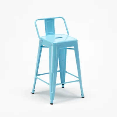 Produktbild von Barhocker im industrie stil aus metall mit rückenlehne Steel Top - Hellblau