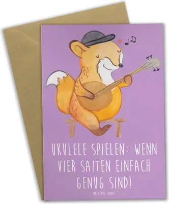 Produktbild von Mr. & Mrs. Panda Klappkarte Ukulele Freude - Lavendeltraum - Geschenk, Musiker, Lieder, Beileidskarte, Saiten, osterkarte, Instrument, weihnachtskarten, Grußkarten, Musik