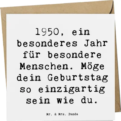Produktbild von Mr. & Mrs. Panda Glückwunschkarte Spruch 1950 Geburtstag - Weiß - Geschenk, anlasskarte, faltkarte, Geburtstagsgeschenk, Jahrgang, Glückwunsch, doppelkarte, Grußkarte