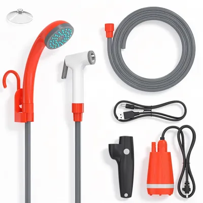 Produktbild von QEENTOE Akku‑Campingdusche Gartendusche Aussendusche mit Handbrause, mobile Dusche für Außen‑ und Inneneinsatz, Garten Autowäsche