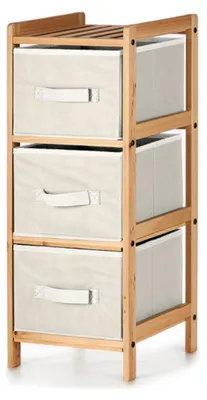 Produktbild von Kipit Aufbewahrungsschrank Bamboo - 3 Korbe - weiss - 29 x 26 x 70 cm - Holz/stoff