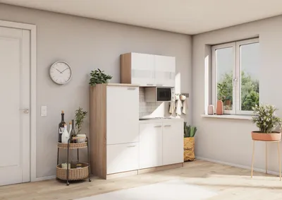 Produktbild von Küche Miniküche Single Eiche Weiß Kühlschrank Luis 160 cm Respekta