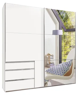 Immagine prodotto di Armadio a porte scorrevoli Level con specchio, modello a scelta, bianco, 250 x 65 x 216 cm