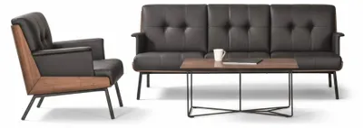 Productafbeelding van Design bankstel, 3-zits, met fauteuil en salontafel, hout, zwart