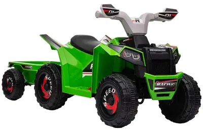 Image de Quad électrique pour enfants avec remorque | Couleur : Vert/Gris/Noir | Dimensions : 41,5 x 106 x 48,5 cm
