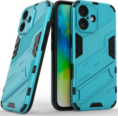Produktbild von Armor Hülle für iPhone 16 Hybrid PC TPU Bumper Stoßfestes Schutzhülle mit Standfunktion Blau