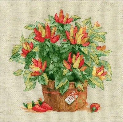 Imagen del producto de Riolis Juego de punto de cruz "Pimienta en una olla", patrón de conteo, 25x25cm